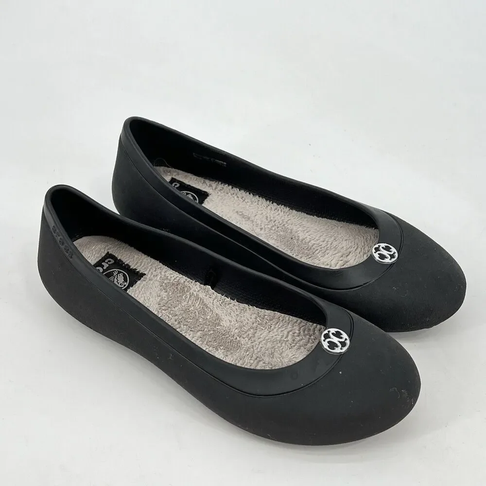 Crocs Mammoth Ballet Flats Dark Gray Faux Fur Women's Size 8